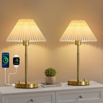 Portable Vintage Farmhouse Table Lamp Set 2-Pack Gold