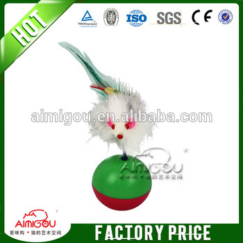 Plastic cat toys ball with feather mouse