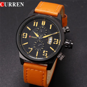 curren antique watch alloy case with leather belt wristwatch