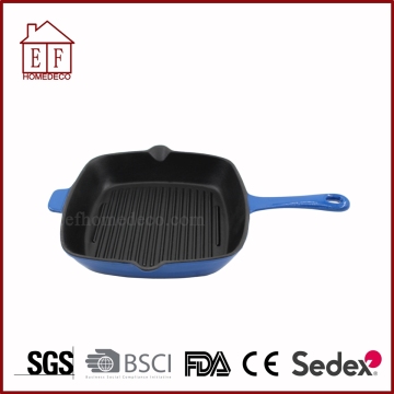 Enamel Cast Iron Grill Pan with Handle