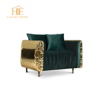 High Quality Leather Recliner Arm Chair with Metal Frame and Polished Brass Feet