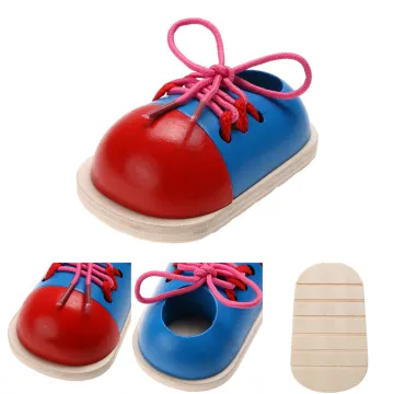 1pcs Children Toys Wooden Toys Toddler Lacing Shoes Baby Kids Wooden Toys Montessori Educational Puzzle Toys