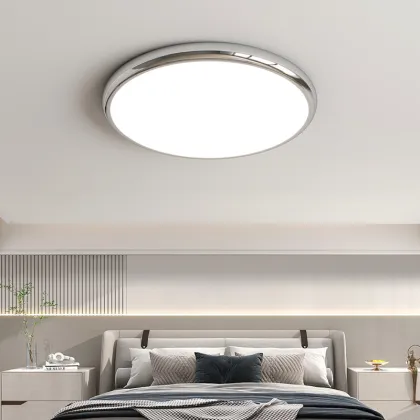 Nordic Minimalist Chrome Circular Ceiling Lights for Bedroom Lighting