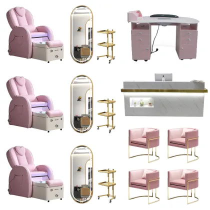 Modern Spa Hair Salon Equipment Package - Pink Beauty Salon Furniture Set