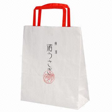 Promotional Carrier Bag with craft paper, flat handle, customized logos and designs welcomed