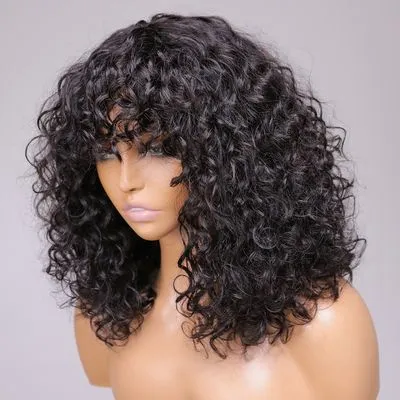 Glueless Ombre Curly Bob Human Hair Wig with Bangs for Black Women