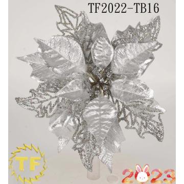 10 &quot;Silver Glitter Poinalic Poinsettia Clip de Navidad en