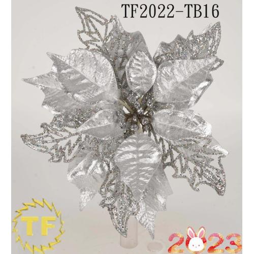 10 "Silver Glitter Poinalic Poinsettia Clip de Navidad en