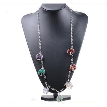 Natural Gemstone Life of Tree Pendant Necklace long chain for women girl