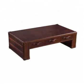 Luxury Vintage Trunk Coffee Table - 6 Drawers, 100% Genuine Leather, Antique Chests & Trunks, American Style Tea Table with Storage