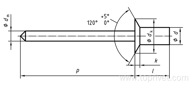 Stainless steel countersunk closed end blind rivet