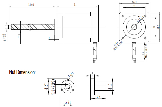 42mm 2 Phase Bipolar Non Captive Linear Stepper Motor