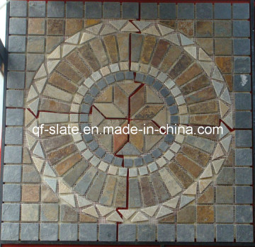 Multicolor Slate Mosaic Pattern, Marble Mosaic Medallion Floor Carpet