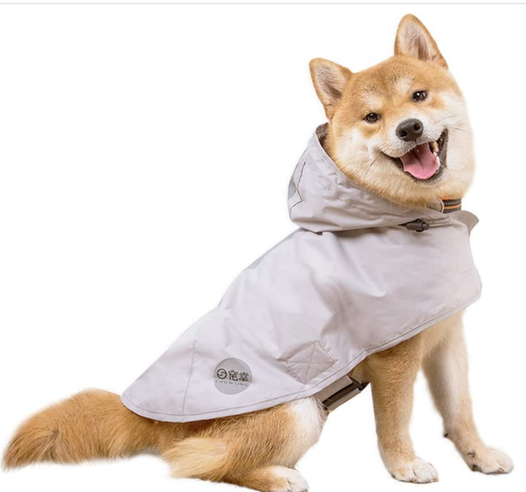 Gray Dog Rain Poncho with Hood