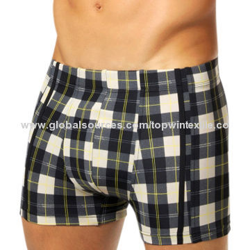 Men's Swimmable Boxer Shorts in Cotton Spandex Fabric with Printing