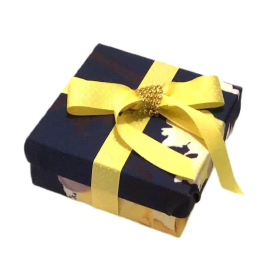 Yellow and Navy Blue Empty Floral Gift Box