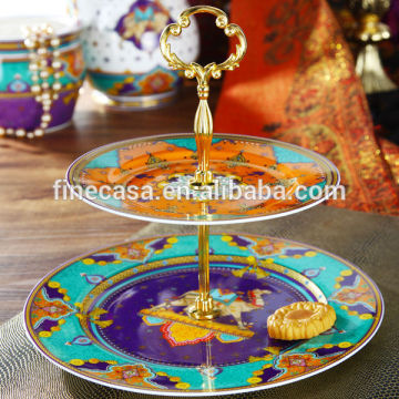 Luxury Fine Porcelain 2 Tier Antique Cake Plate of Summer of Persia