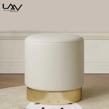 Modern Round Ottoman Stool with Gold Metal Base for Bedroom