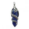 Gemstone Double Hexagonal Prism enveloppé Silver Dragon Stone Pendant Vintage Crystal Dragon Charm Pendants