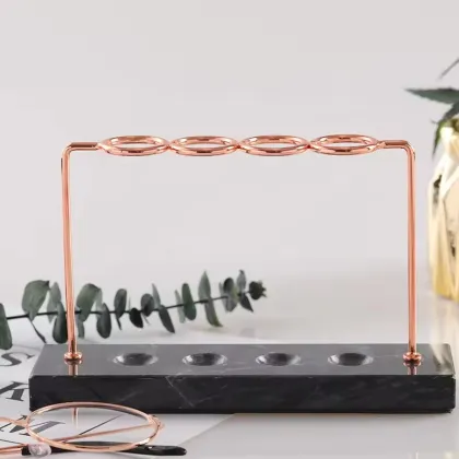 Handcrafted Marble and Brass Makeup Brush and Lipstick Stand