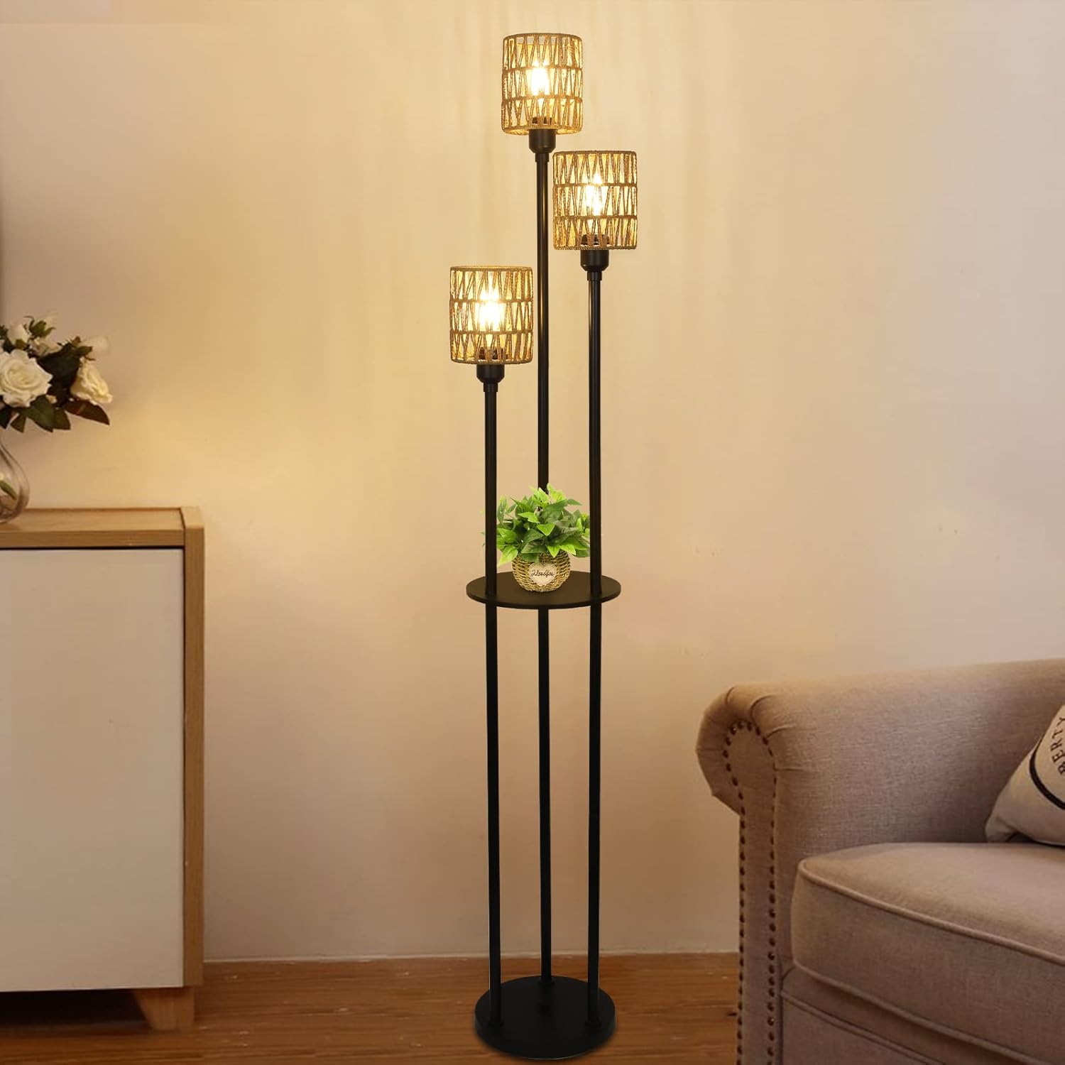 F231245 Country style vertical floor lamp with rope shade (3)