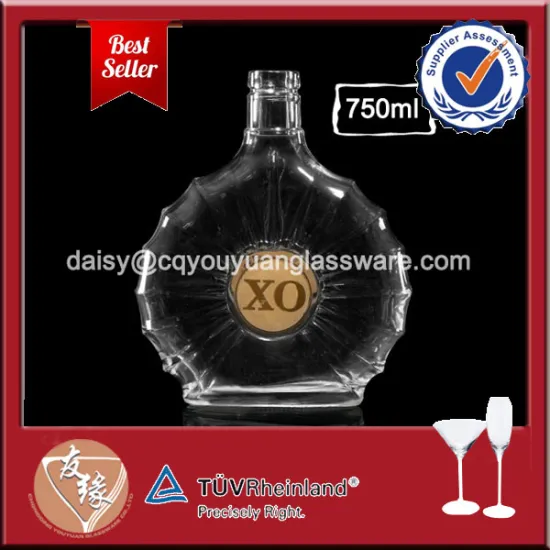 750ml custom designed glass xo bottle cognac