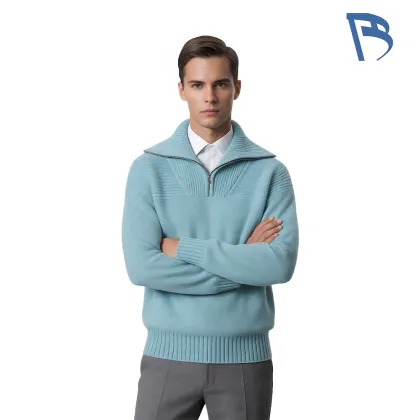 Comfortable Half-Zip Knit Sweater in Sky Blue