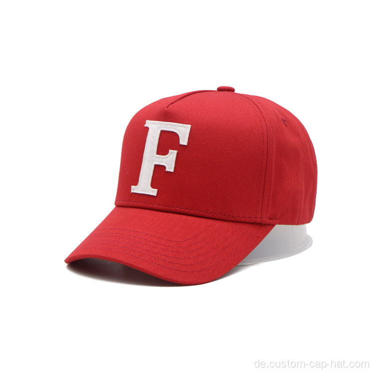 6 Panel Red Applique Buchstabe F Baseballkappe