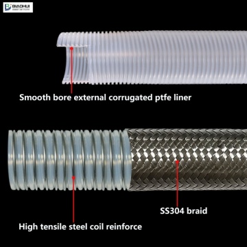 PTFE Hose Inner Smooth Outer Corrugated Braided with 304 Stainless Steel
