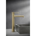 Tall deck mounted brass mixer tap bathroom sink long brushed gold bathroom faucet