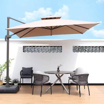 Dia 2.5 metre yuvarlak açık veranda şemsiyesi - Sunbrella kumaşlı tik ağacı çerçevesi