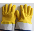 Yellow latex safety cuff gloves with Cotton lining