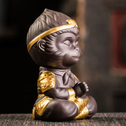China Purple Clay Wukong Statue Tea Pet
