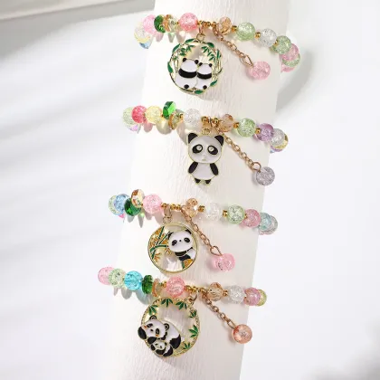 Cute Panda Glass Bead Bracelet for Kids Hair Accessories