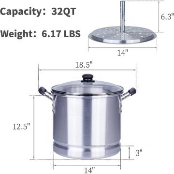 Pote de vapor de tamale de aluminio de plata de 32quart