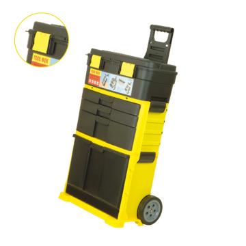 Xe đẩy lồng vào nhau của thợ máy với hộp và bánh xe bằng nhựa