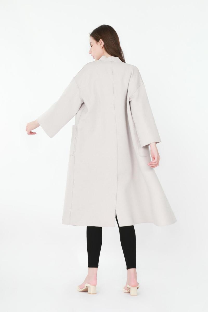 Three-quarter Sleeves Cardigan-style Woolen Coat