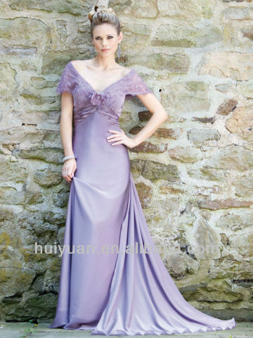 purple v neck lace cap sleeve elegant chiffon evening dresses long