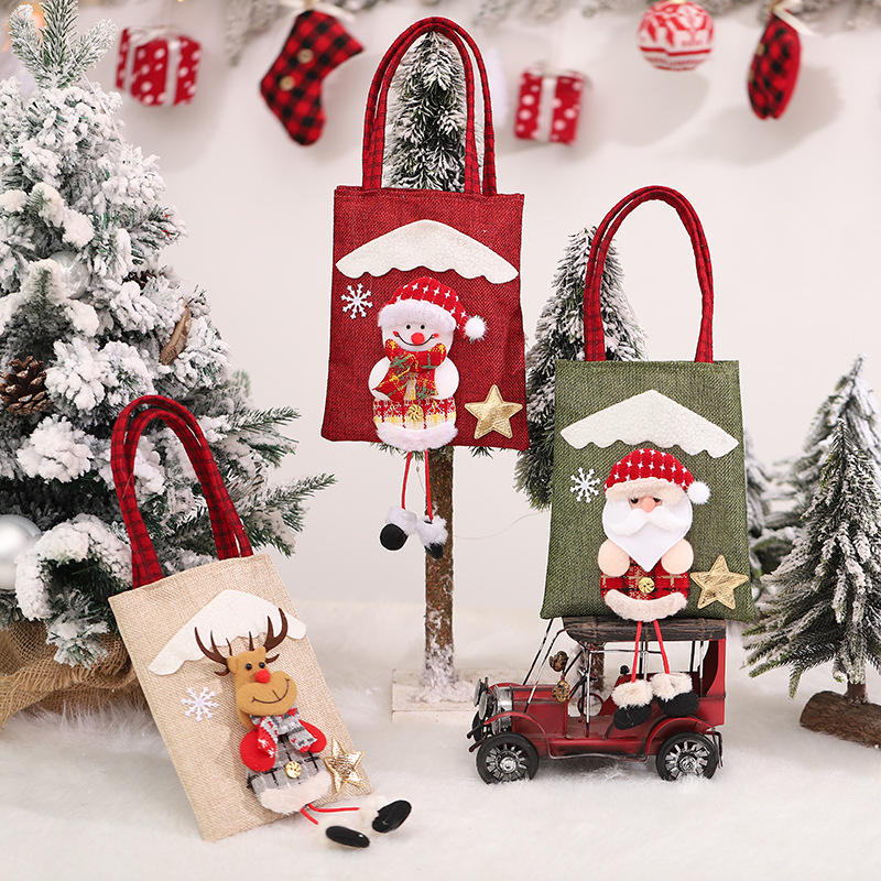 Decoraciones navideñas muñeco de nieve muñeca impresa bolso