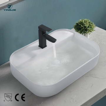 White Organic Ceramic Rectangular Bathroom Wash Basin for Sale