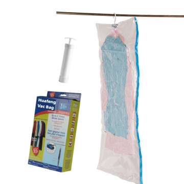 Large Storage Hanging Plastic Airtight Vacuum Bags for Coats and Clothes with Pump