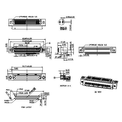 1.27mm Series 68P Receptacle Headers Right-Angle Mount Pin Type HPDBR-M68XXX