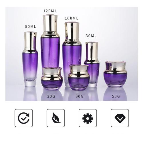 Ensemble de bouteille de soins de la peau de bouteille en verre violet