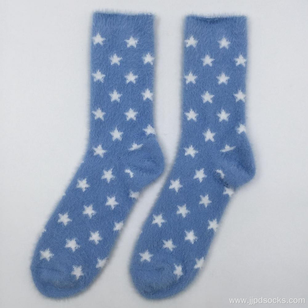 super soft White star blue cosy socks