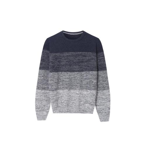 Men's Kniited Color Block Design Crew-Neck Pullover