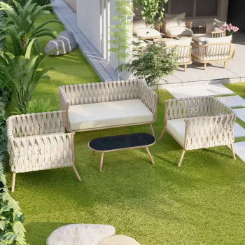 Luxury Waterproof Rope Outdoor Sofas: Stylish Hotel & Garden Furniture Set in Aluminum, Modern Design