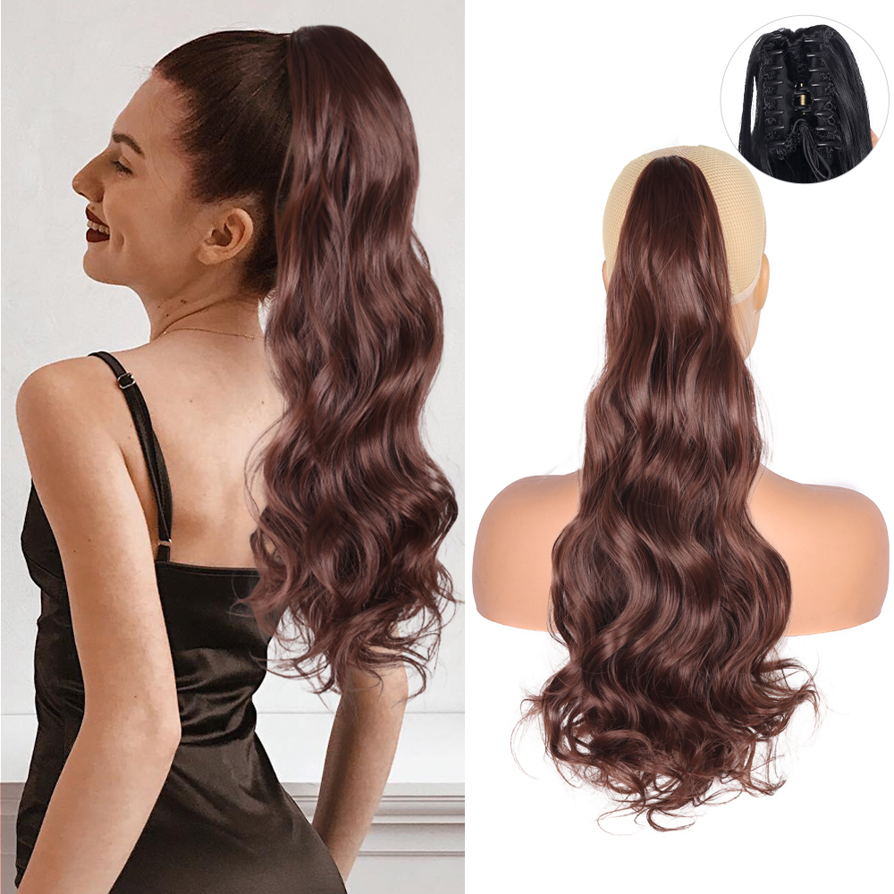 Alileader terbaik 22inch 150g 26 warna klip sintetik cakar rambut ponytail lanjutan rambut tebal tebal