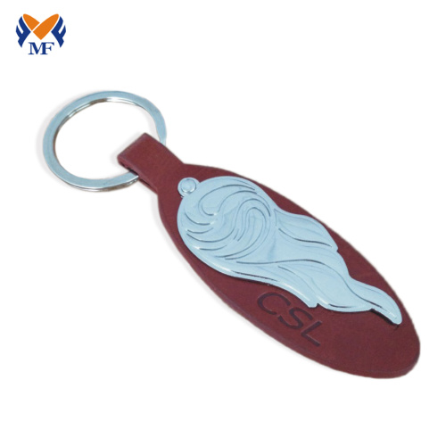 Metal faux saffiano leather keychain with logo