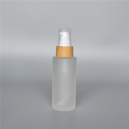 Frosted Glass Pump Bottles With Bamboo Cosmetic Lid