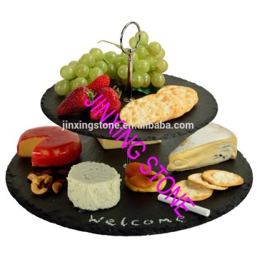 Slate 2 Tier Cake Stand with Chrome Handle/ Cup Cake, Muffin, Dining Room, Kitchen Display